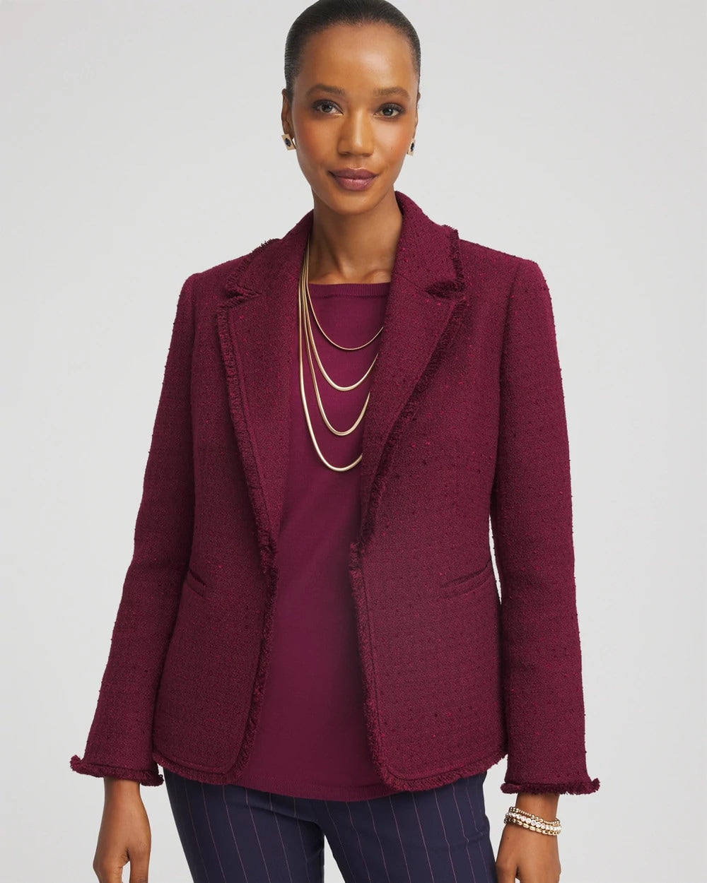 Tweed Fringe Blazer Deep Chianti - Chico's