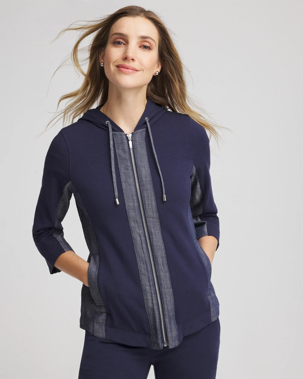 Zenergy® French Terry & Chambray Jacket Passport Blue - Chico's