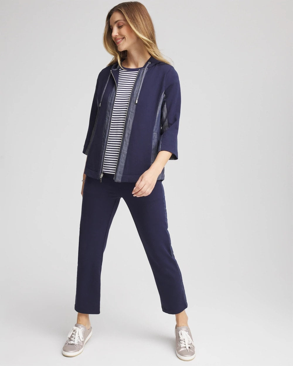 Zenergy® French Terry & Chambray Jacket Passport Blue - Chico's
