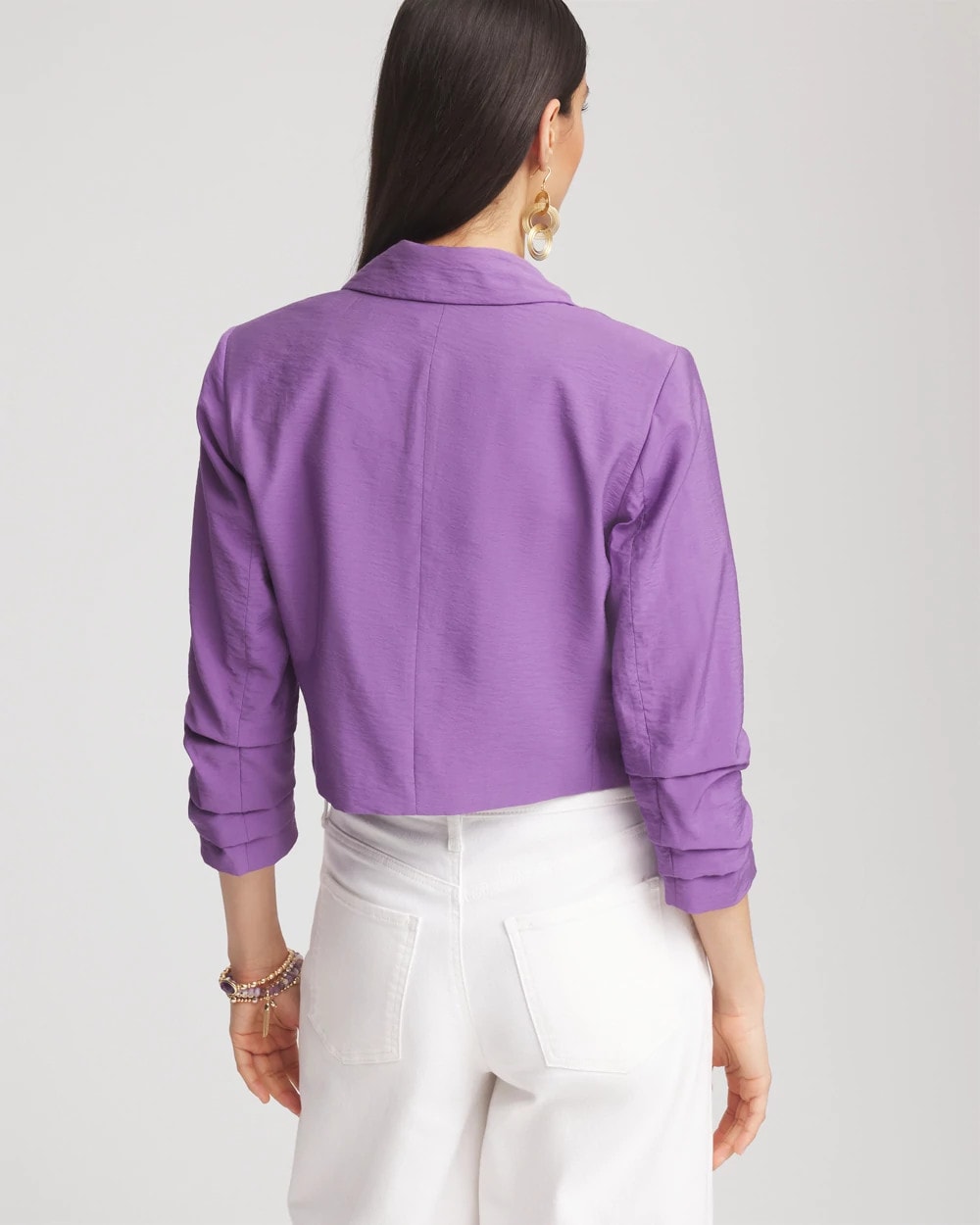 Cropped Ruched Sleeve Blazer Plum Shade - Chico's
