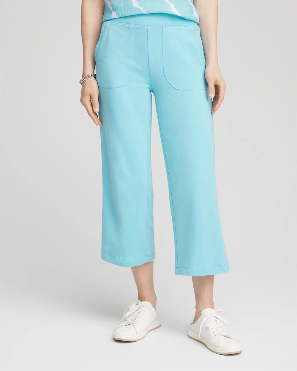 Zenergy® French Terry Gauze-Inset Cropped Pants Paradiso Blue - Chico's