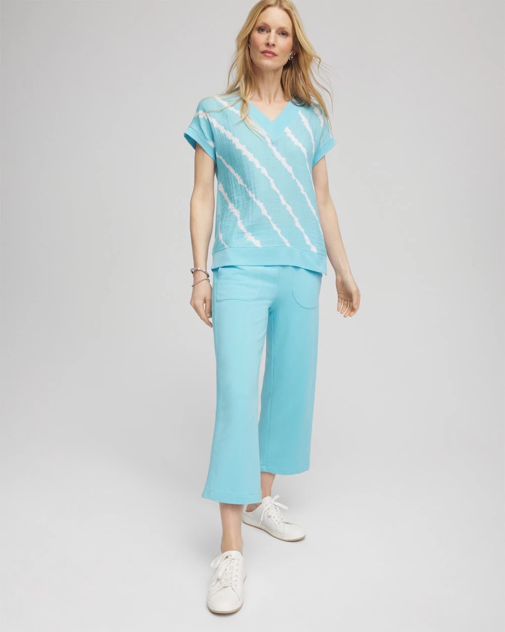 Zenergy® French Terry Gauze-Inset Cropped Pants Paradiso Blue - Chico's