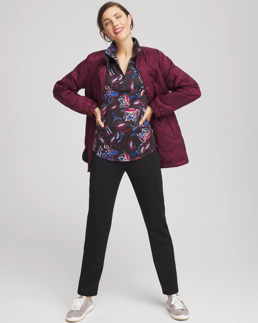 Zenergy® UPF Floral Half-Zip Pullover Top Deep Chianti - Chico's