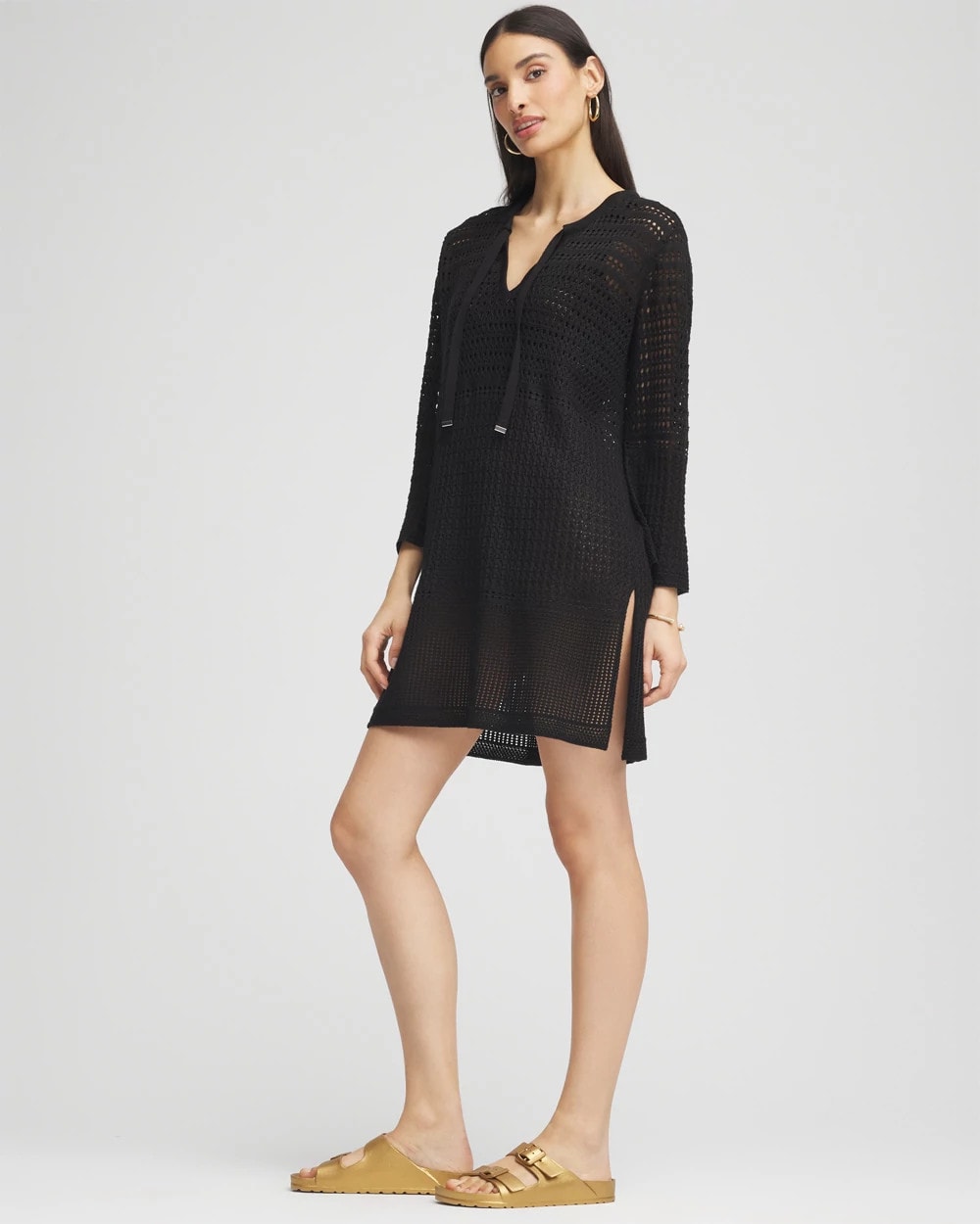 Chico's Tie-Front Beach Swimsuit Cover-Up Black - Chico's