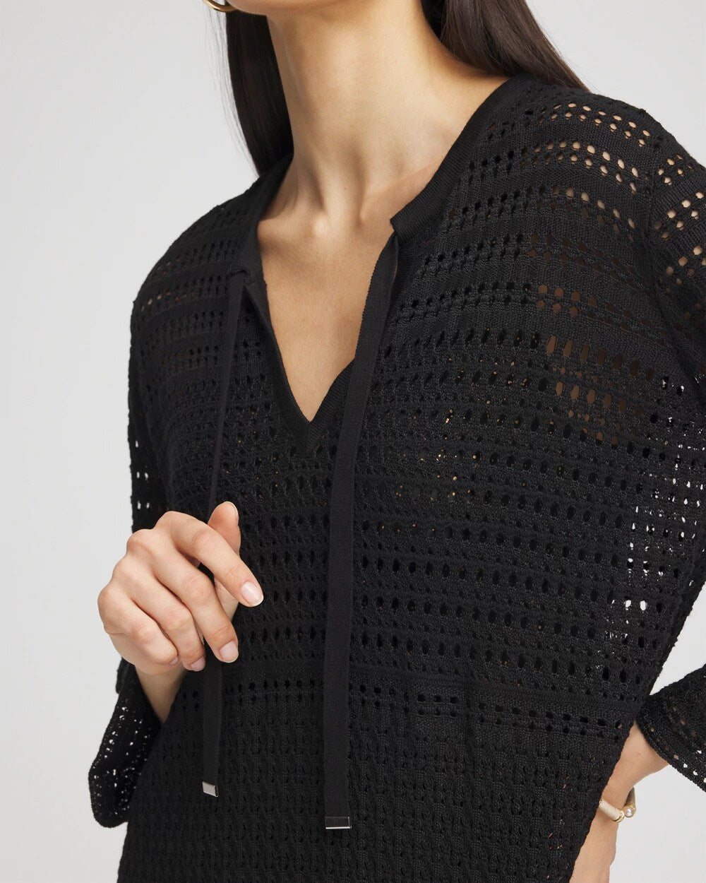 Chico's Tie-Front Beach Swimsuit Cover-Up Black - Chico's