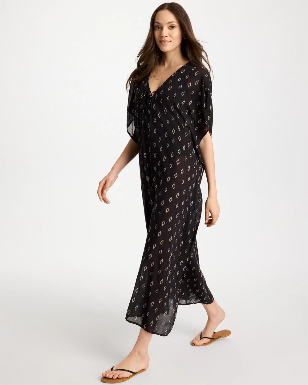Printed Kaftan Swim Cover-Up Black/Neutral - Chico's