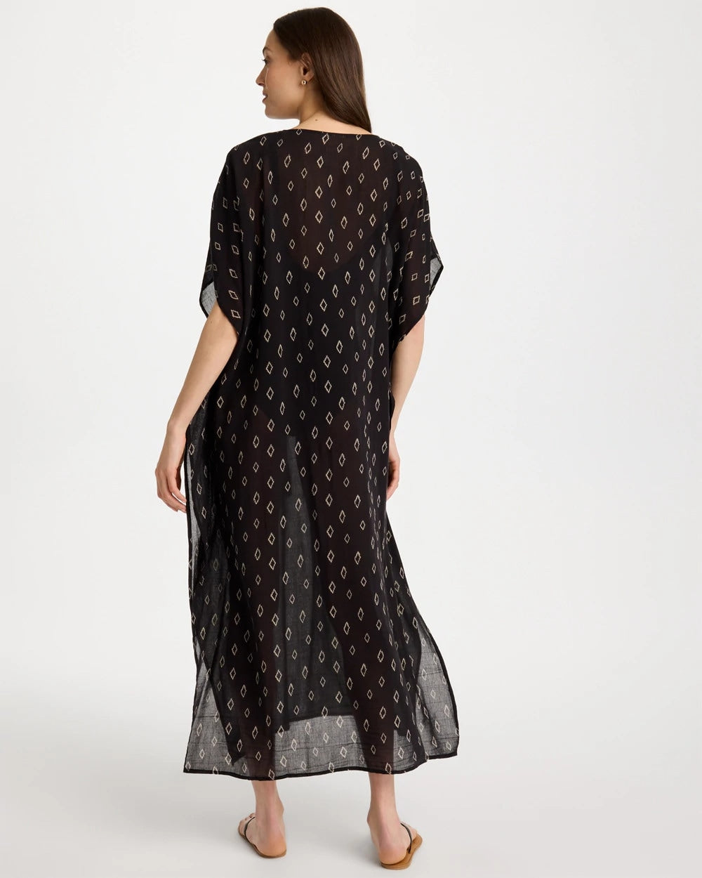 Printed Kaftan Swim Cover-Up Black/Neutral - Chico's