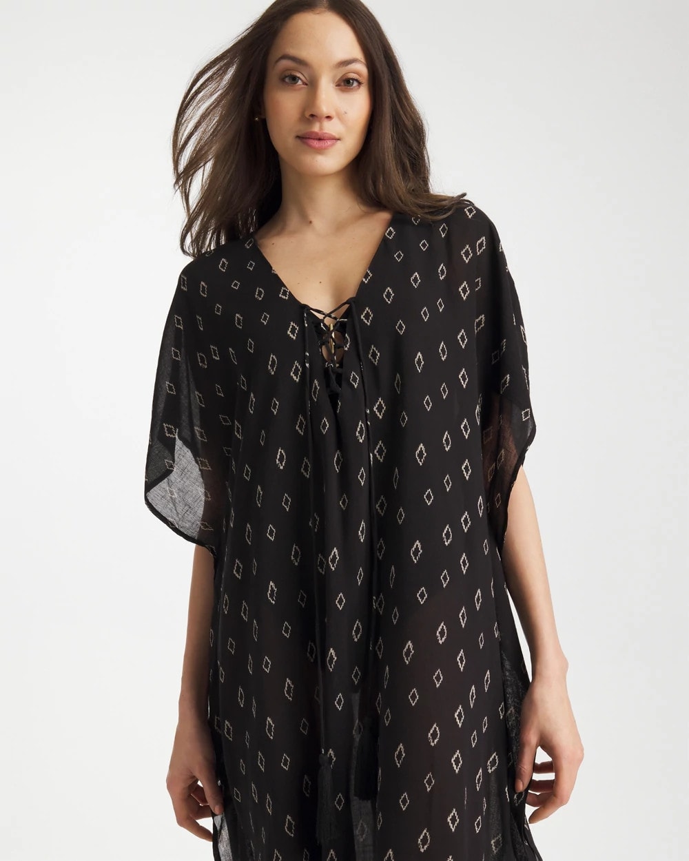 Printed Kaftan Swim Cover-Up Black/Neutral - Chico's