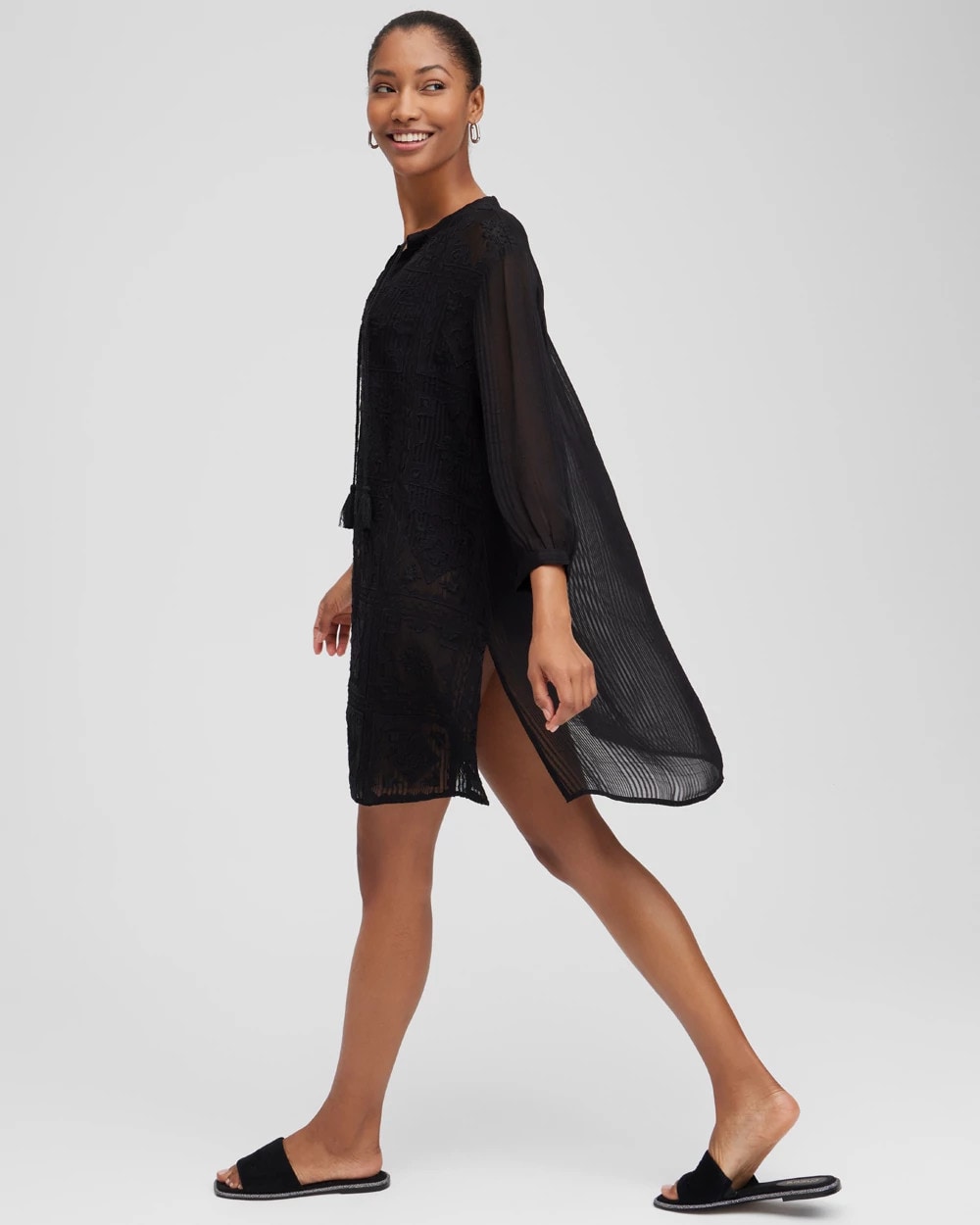 Embroidered Swim Dress Coverup Black - Chico's