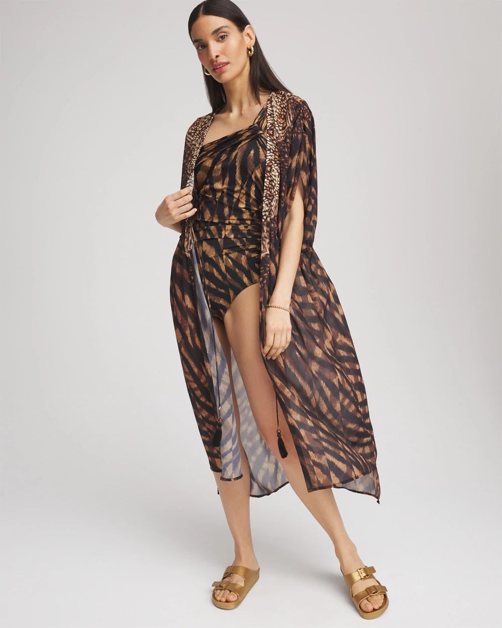 Miraclesuit® Raya De Safari Kimono Cover-Up Black/Brown - Chico's