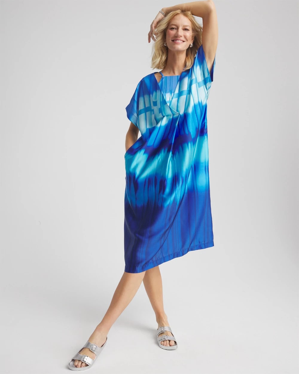 Gottex Golden Hour V-Neck Dress Cover-Up Blue Multi - Chico's