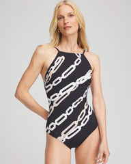 Gottex High Neck Halter Top Swimsuit Black/Natural Cream - Chico's