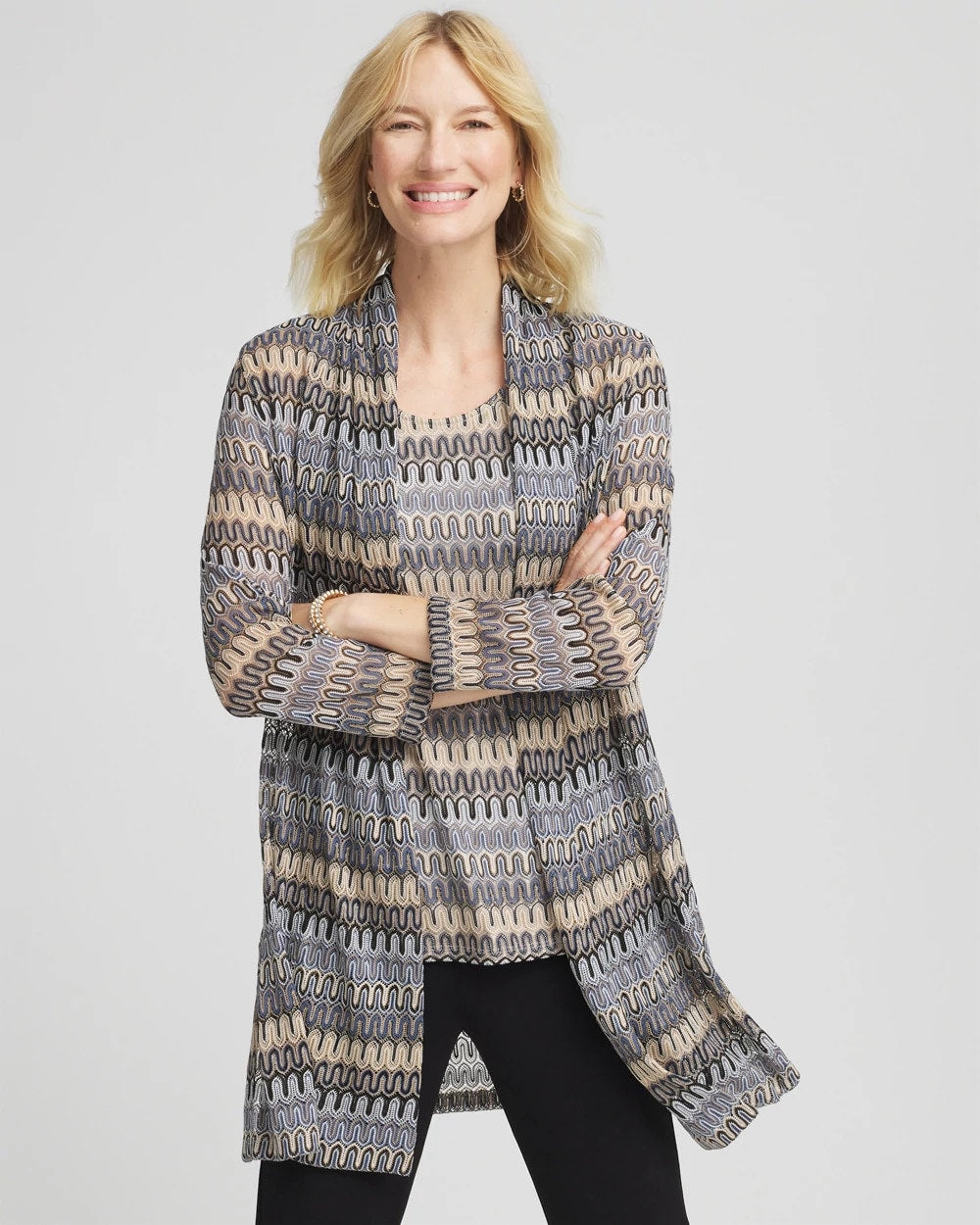 Travelers™ Knit Chevron Open-Front Cardigan Canyon Blue - Chico's