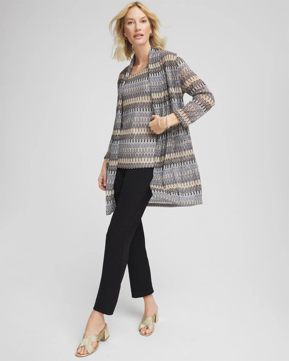 Travelers™ Knit Chevron Open-Front Cardigan Canyon Blue - Chico's