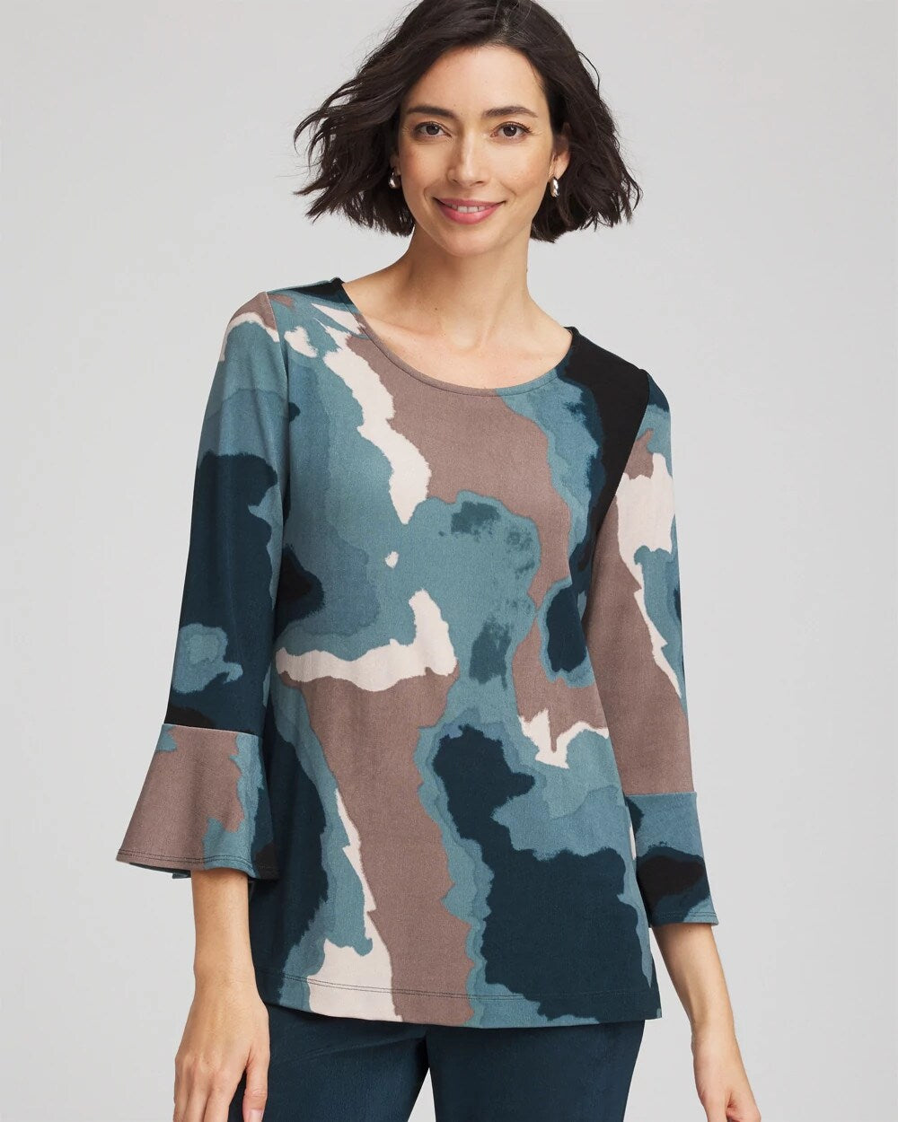 Travelers™ Crystal Flounce Sleeve Tunic Teal Shadow - Chico's