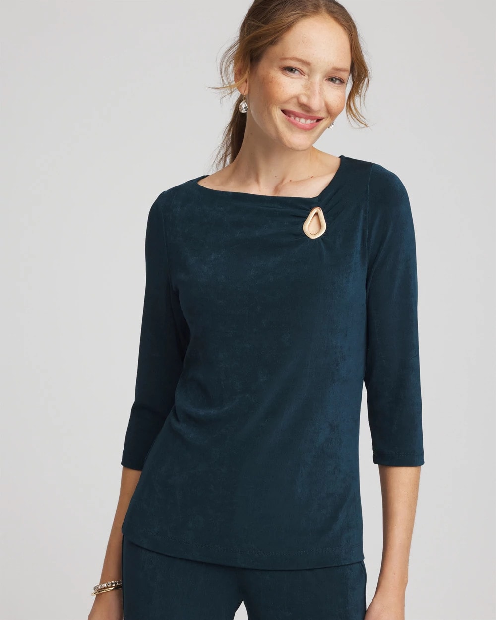 Travelers™ Asymmetrical 3/4 Sleeve Top Teal Shadow - Chico's
