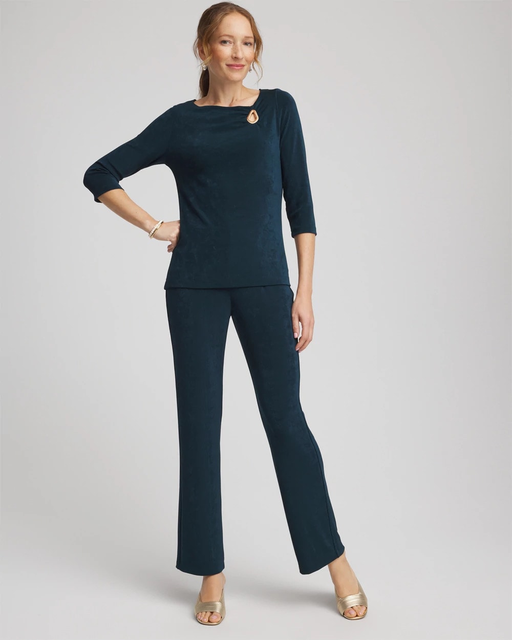 Travelers™ Asymmetrical 3/4 Sleeve Top Teal Shadow - Chico's