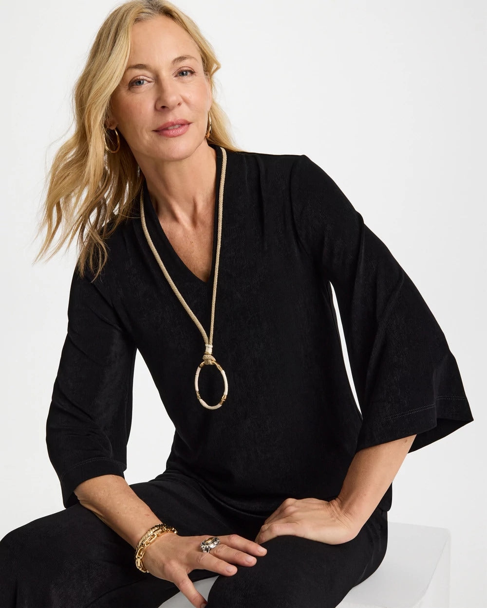 Travelers™ V-Neck Kimono Top Travelers Black - Chico's