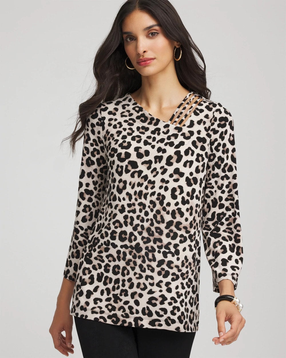 Travelers™ Animal-Print Lattice Top Deep Taupe - Chico's