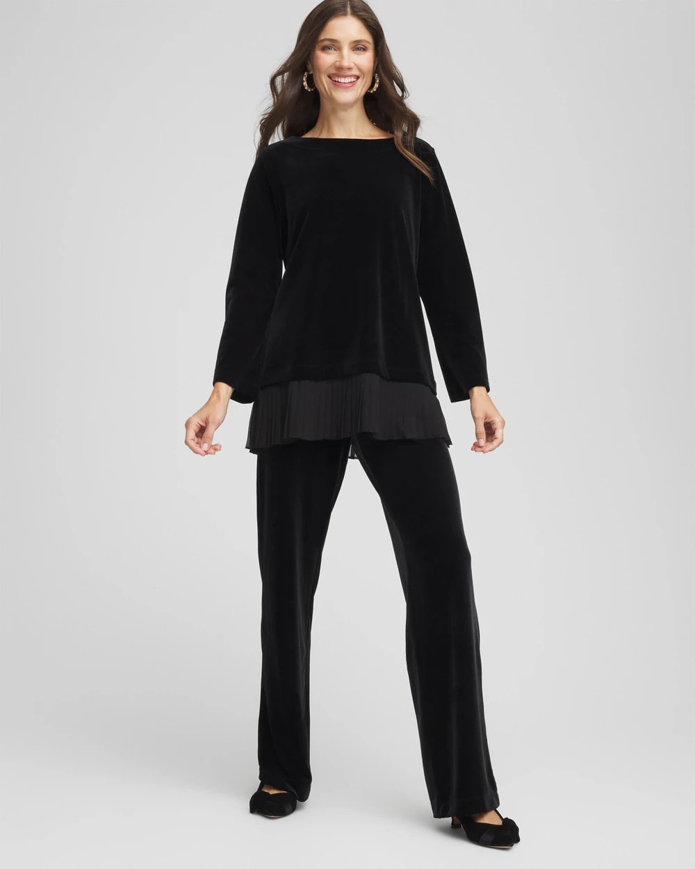 Travelers™ Chiffon Hem Velvet Tunic Travelers Black - Chico's