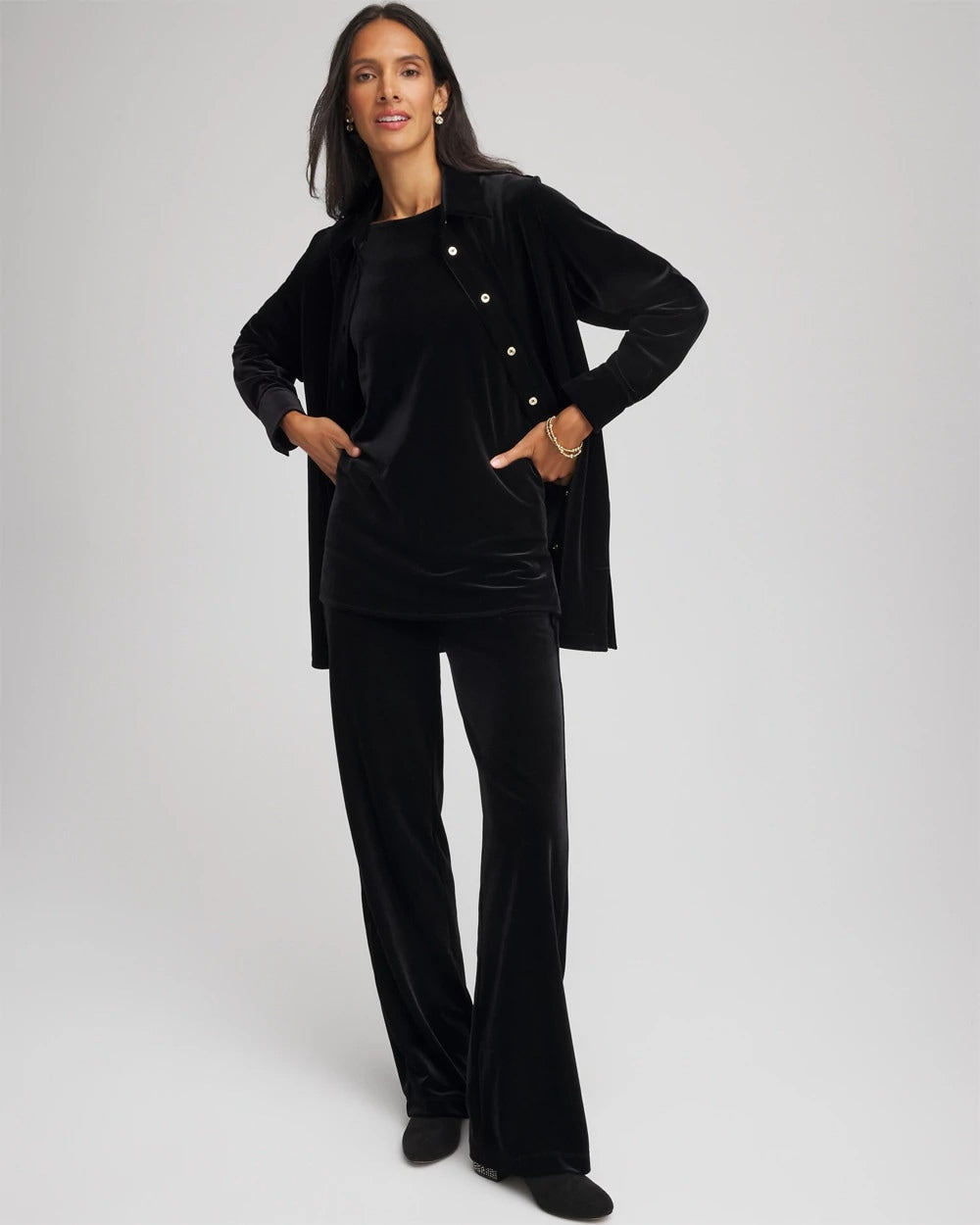 Travelers™ Velvet Button-Down Shirt Travelers Black - Chico's