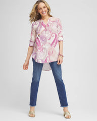 No Iron™ Multi Paisley Linen Tunic French Blush - Chico's