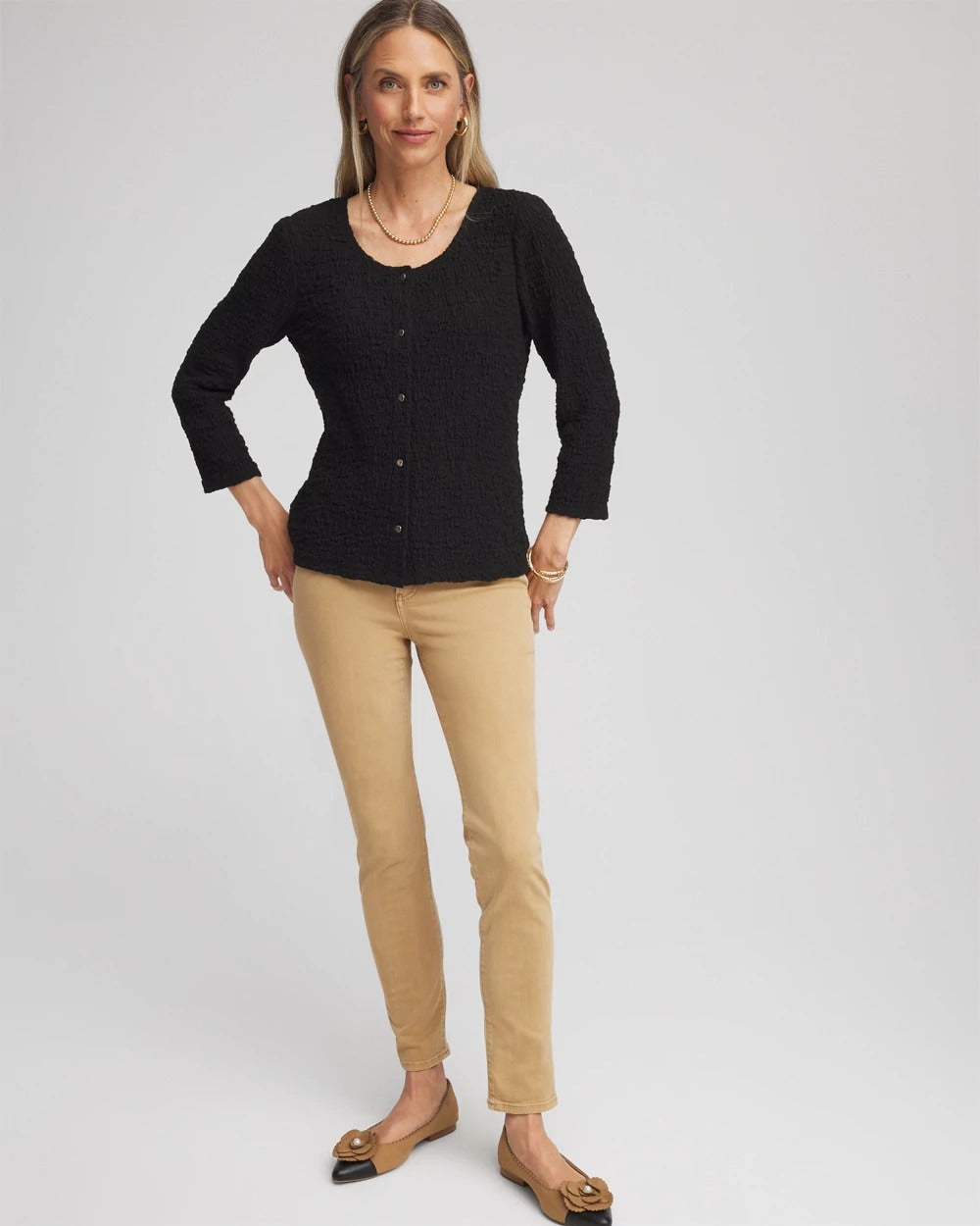 Textured Scoopneck Cardigan Black - Chico's