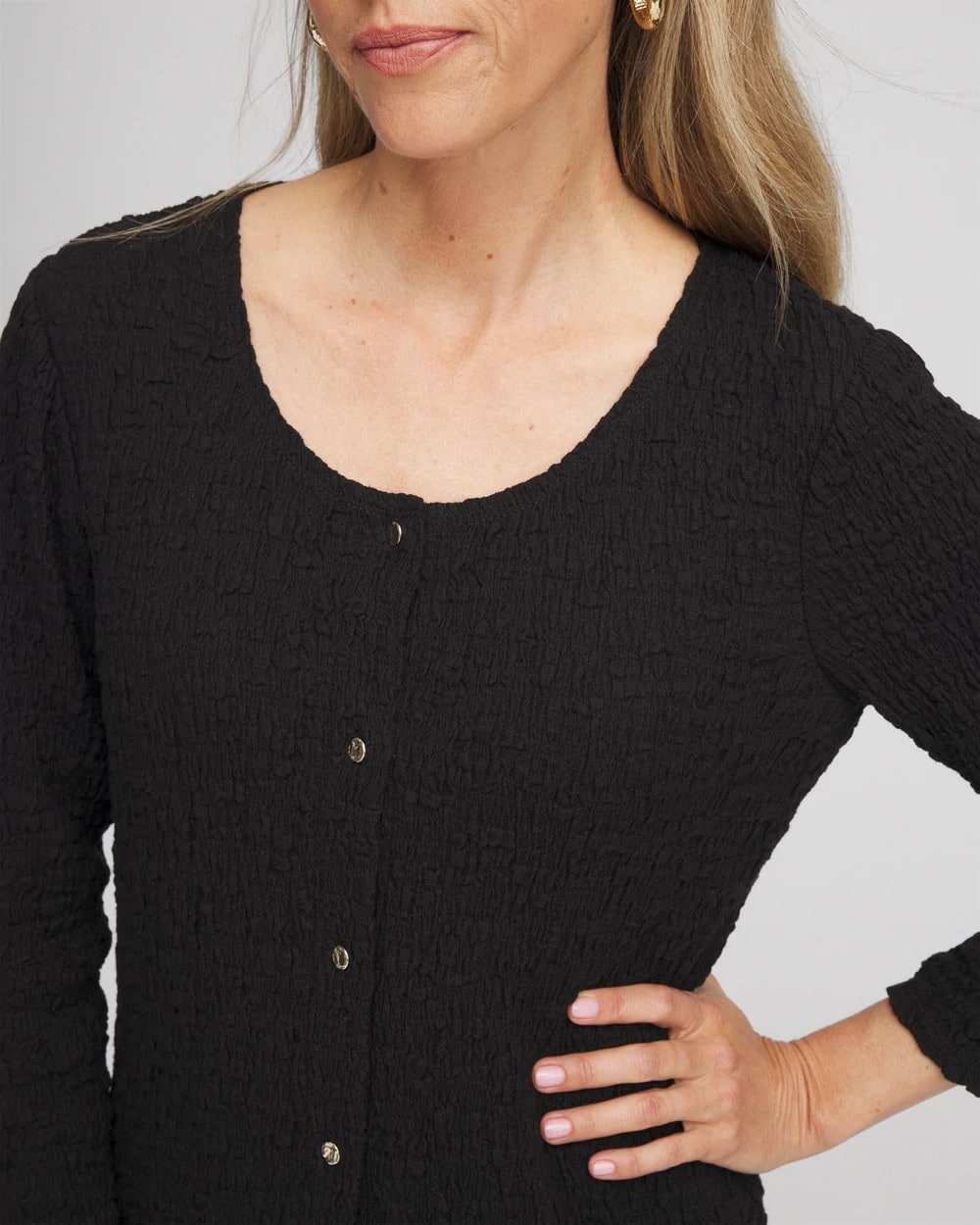 Textured Scoopneck Cardigan Black - Chico's