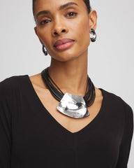 Pendant Bib Necklace Black/Silver - Chico's