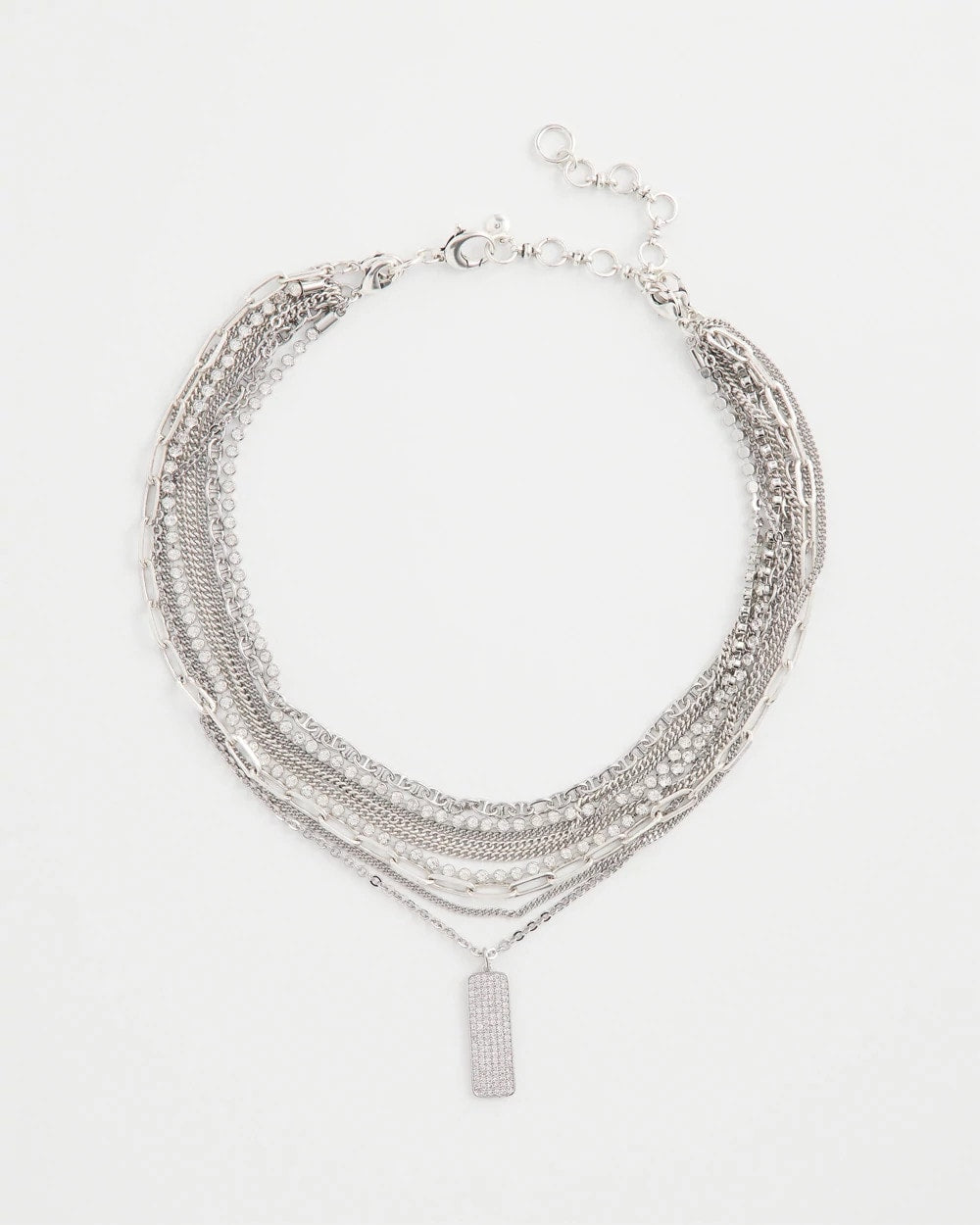 Silver Tone Pave Multistrand Necklace Silver - Chico's