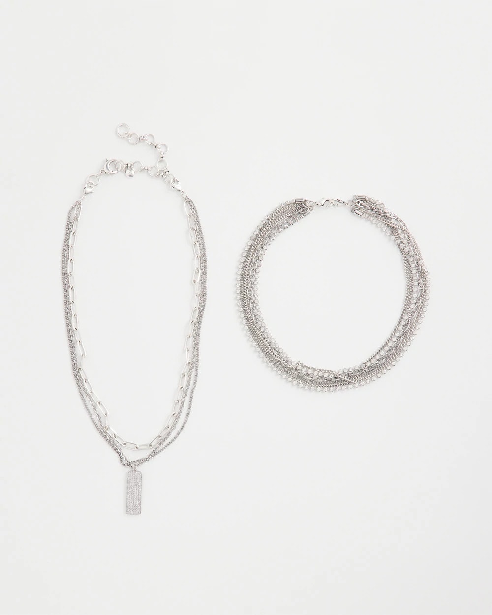 Silver Tone Pave Multistrand Necklace Silver - Chico's