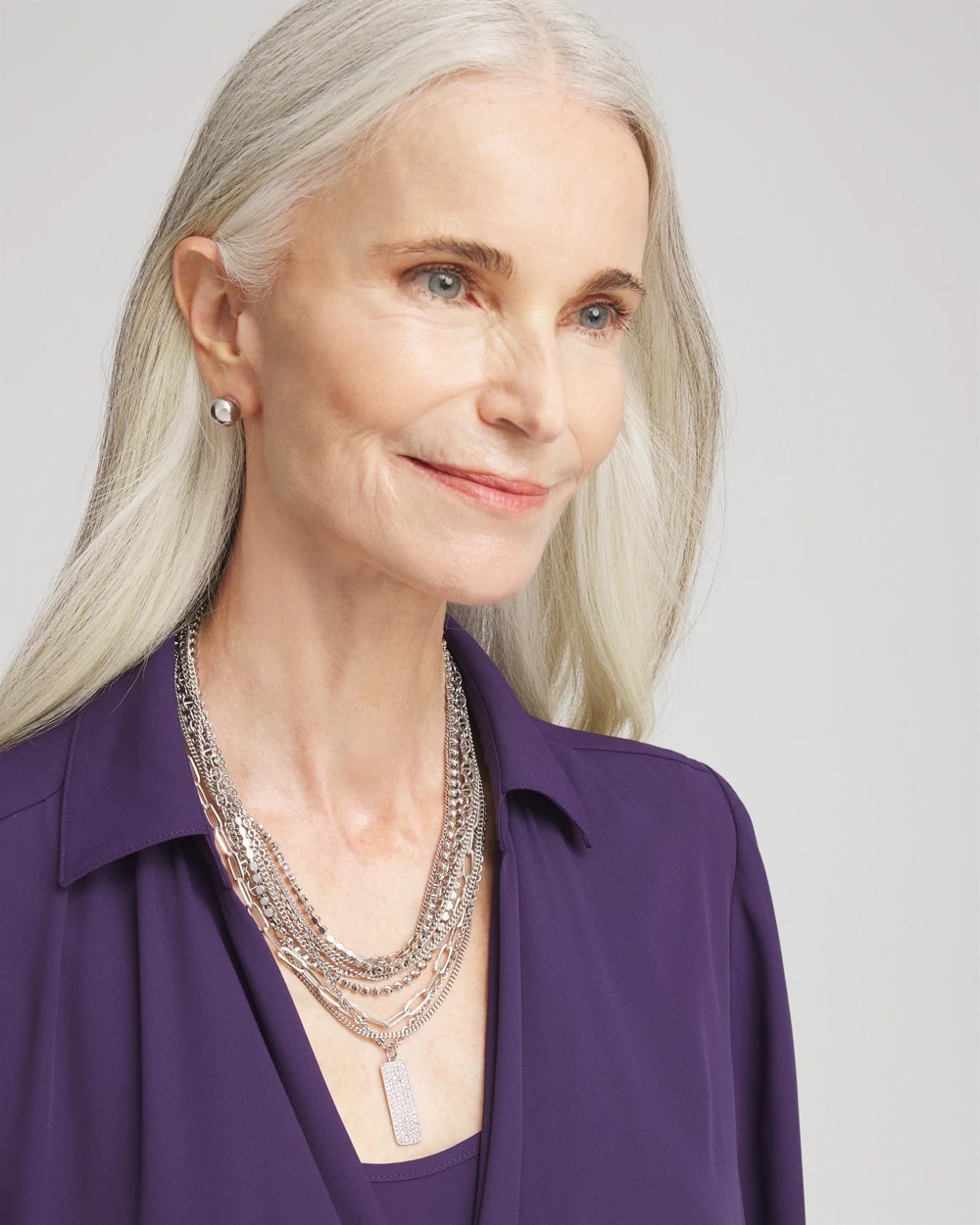 Silver Tone Pave Multistrand Necklace Silver - Chico's