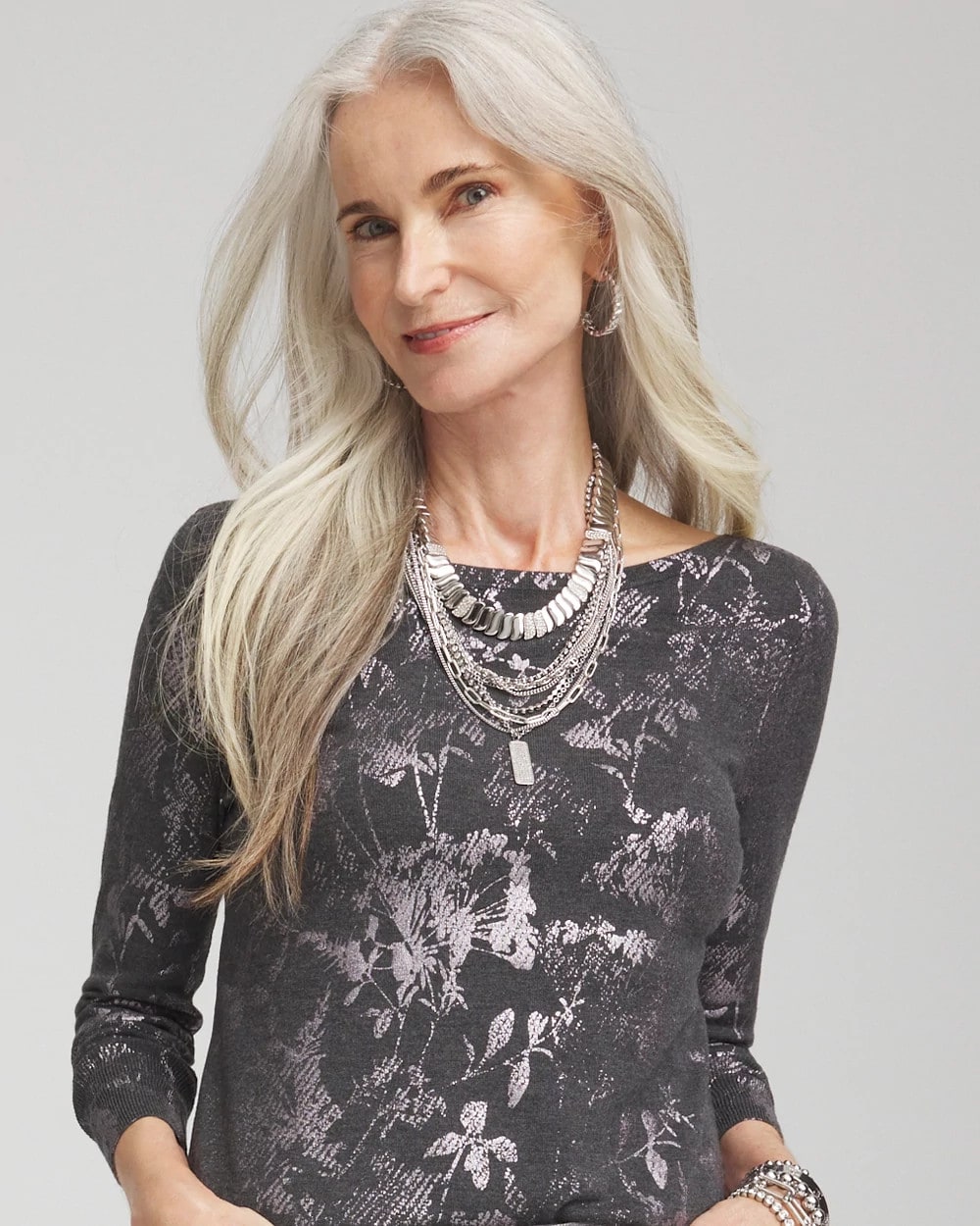 Silver Tone Pave Multistrand Necklace Silver - Chico's
