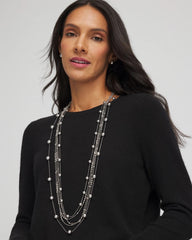 Multistrand Beaded Silvertone Necklace Silver - Chico's