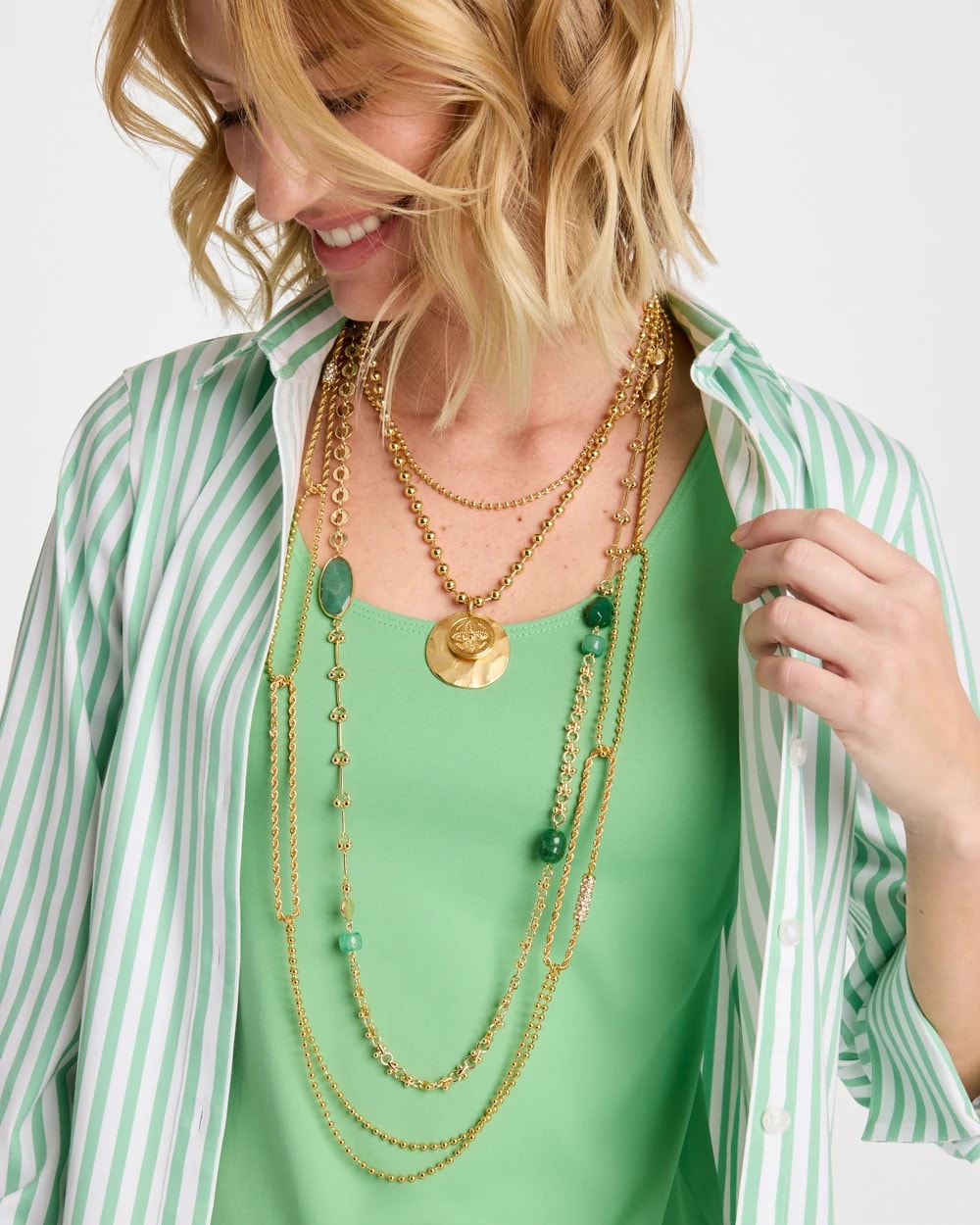 Green Accent Long Single Strand Necklace Green - Chico's