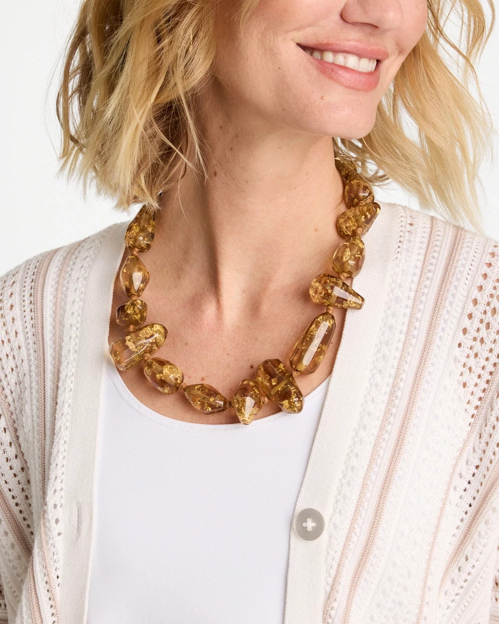Gold Foil Long Single Strand Necklace Neutral - Chico's