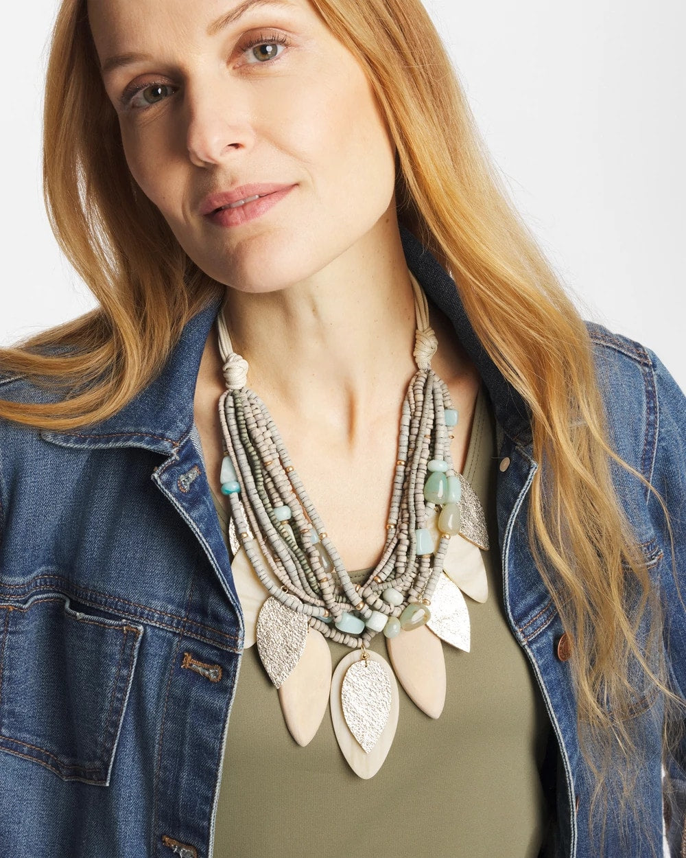 Multistrand Wood Petal Necklace Aqua - Chico's
