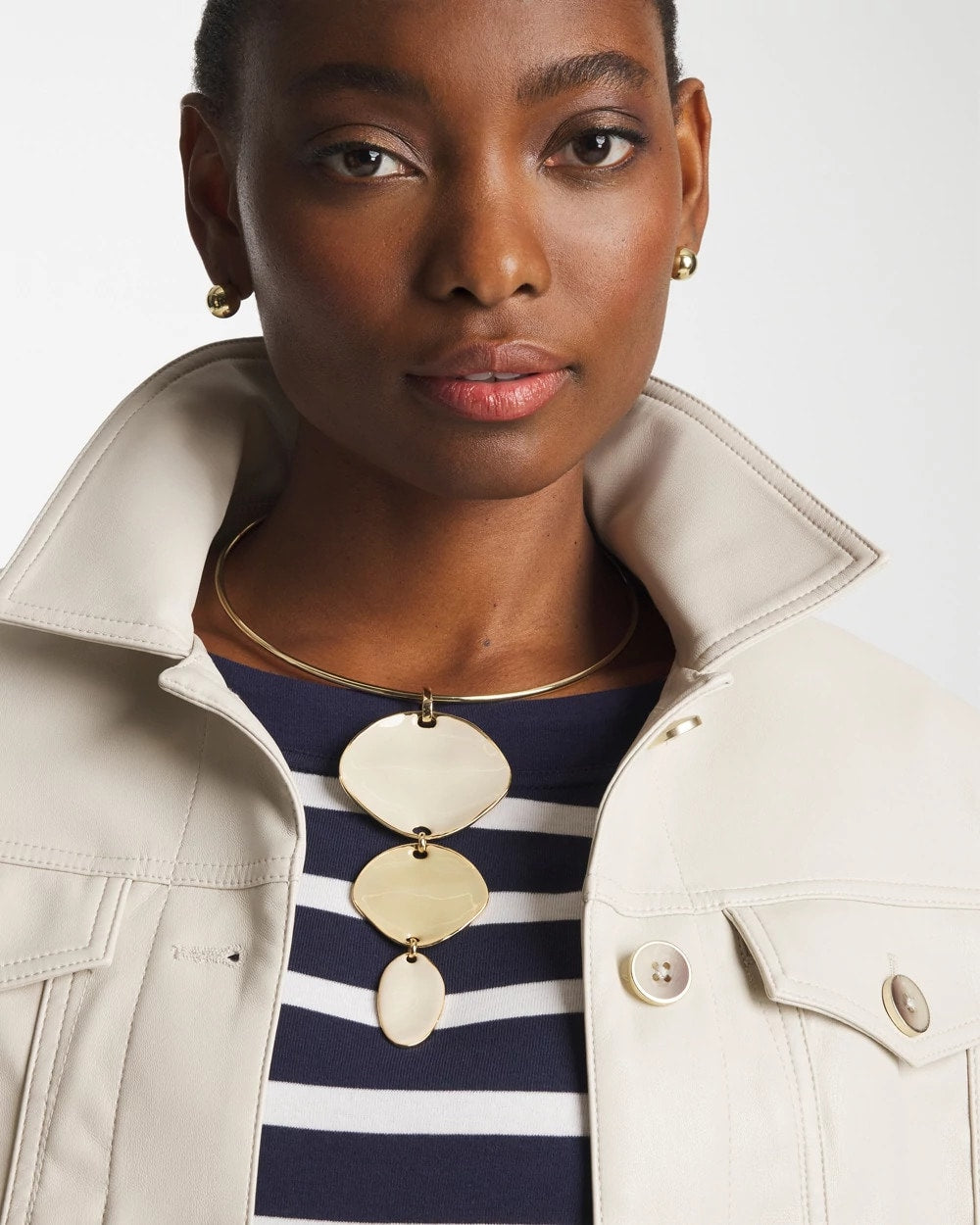 Linear Reversible Pendant Necklace White/Gold - Chico's