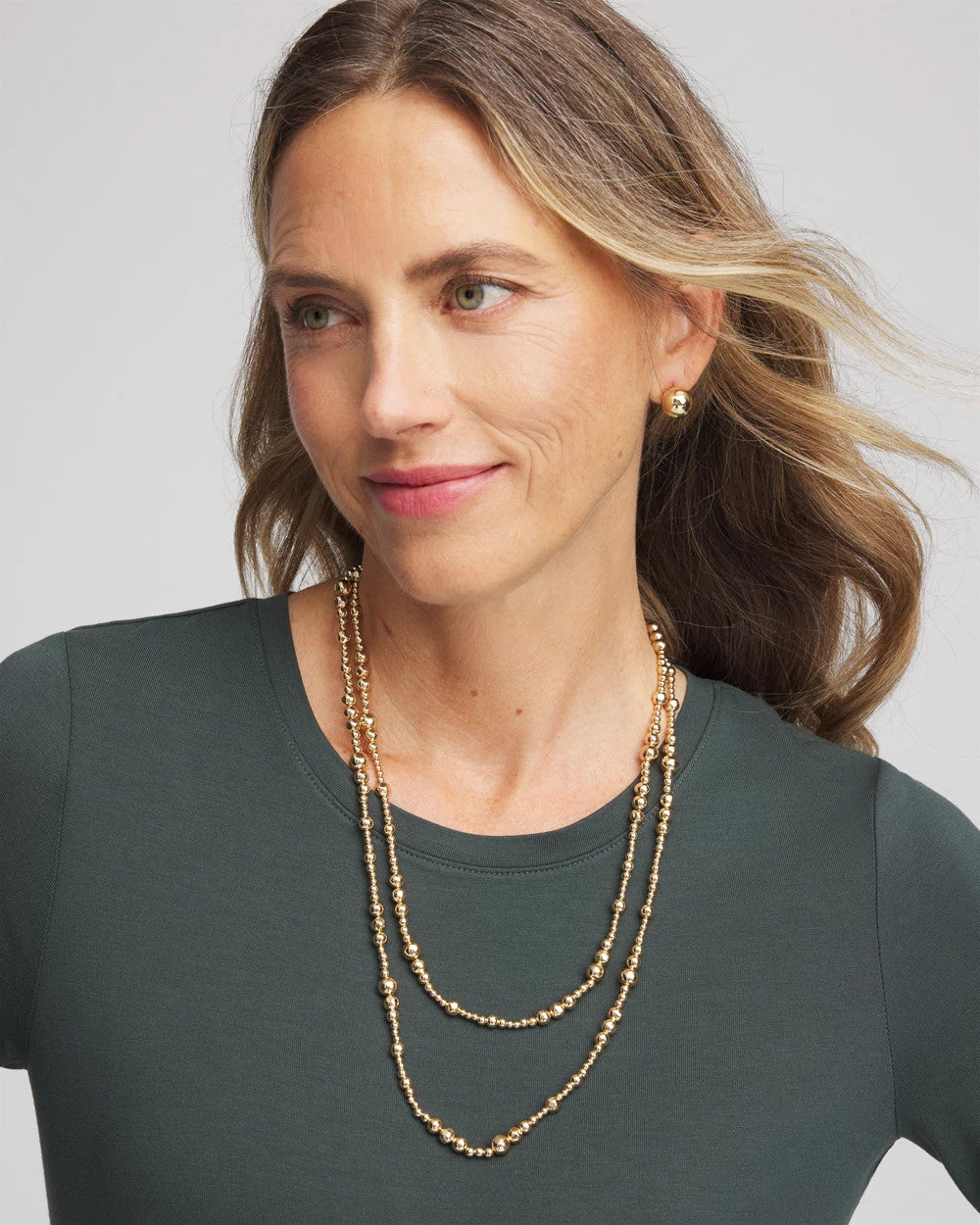 Goldtone Long Beaded Necklace Gold - Chico's
