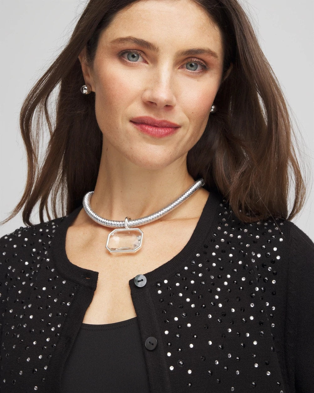 Silvertone Gem Pendant Cord Necklace Silver - Chico's