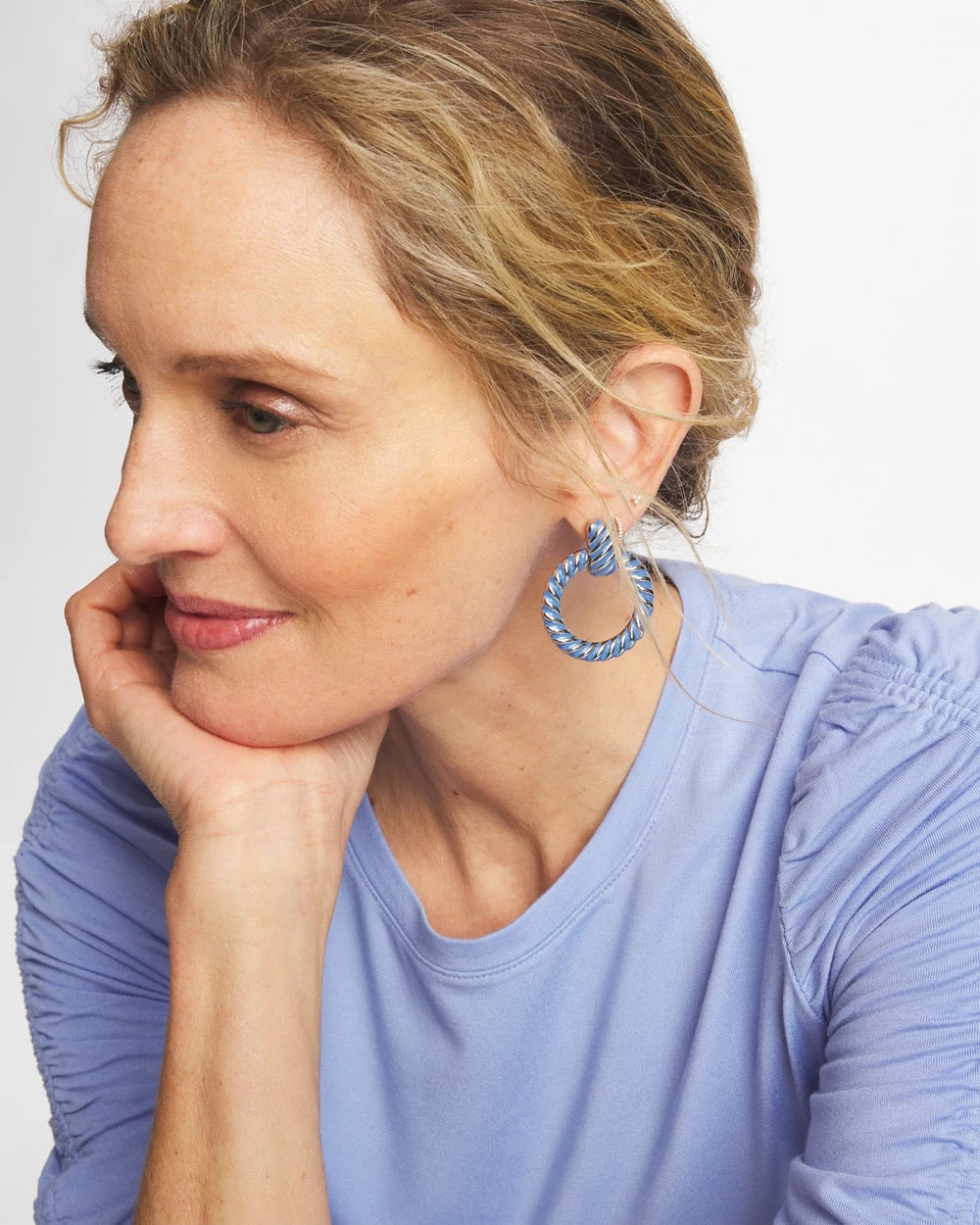 Blue Twist Drop Hoop Earrings Blue - Chico's