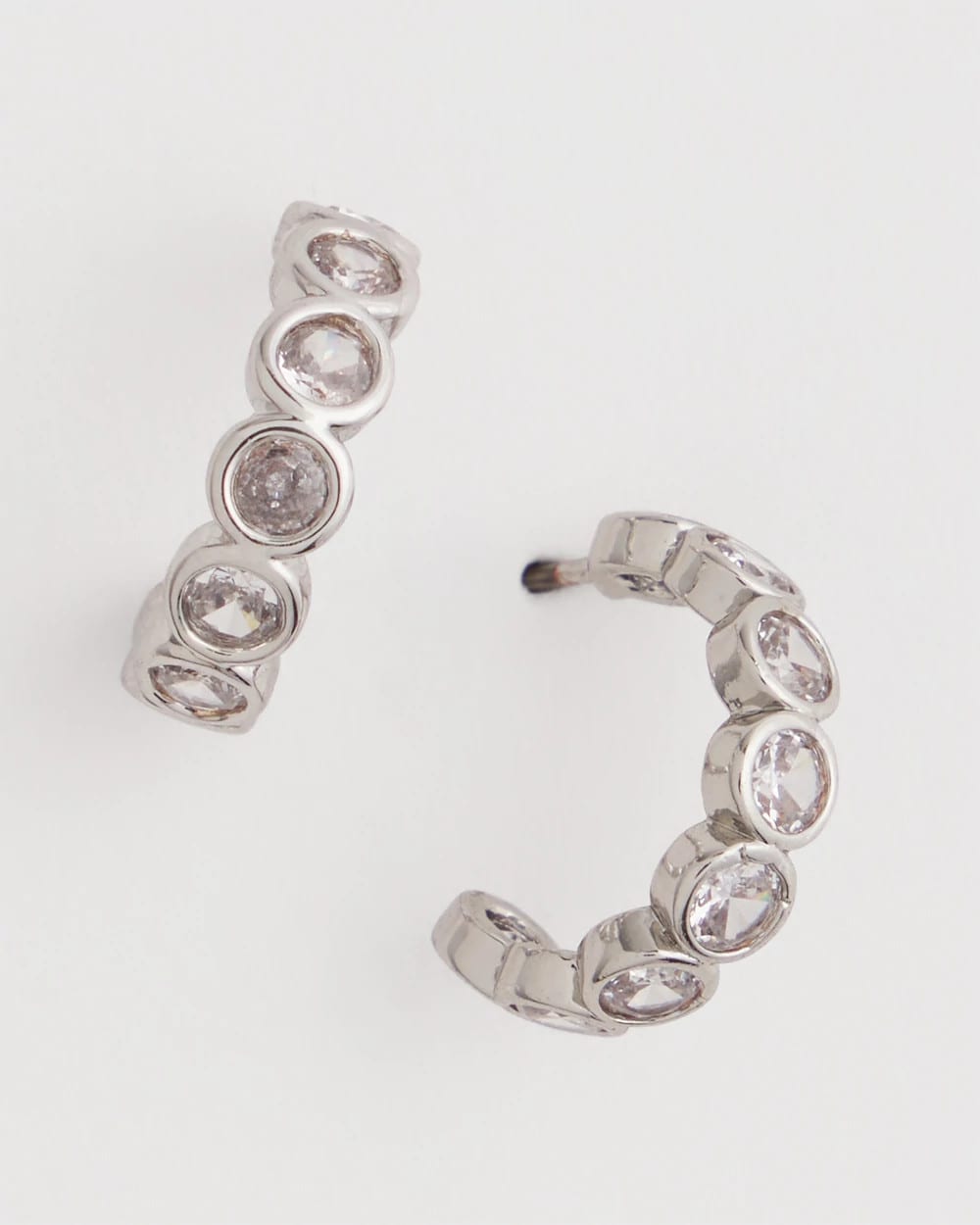 Silvertone Crystal Mini Hoop Earrings Silver - Chico's