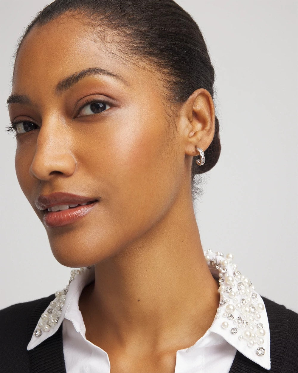 Silvertone Crystal Mini Hoop Earrings Silver - Chico's
