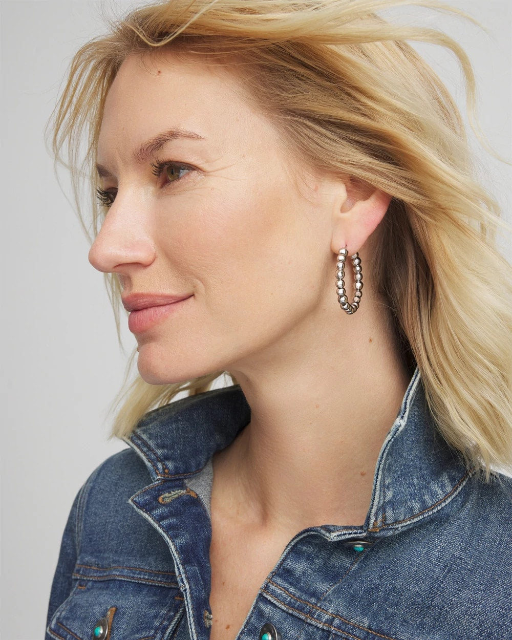 Silvertone Beaded Hoop Earrings Silver - Chico's