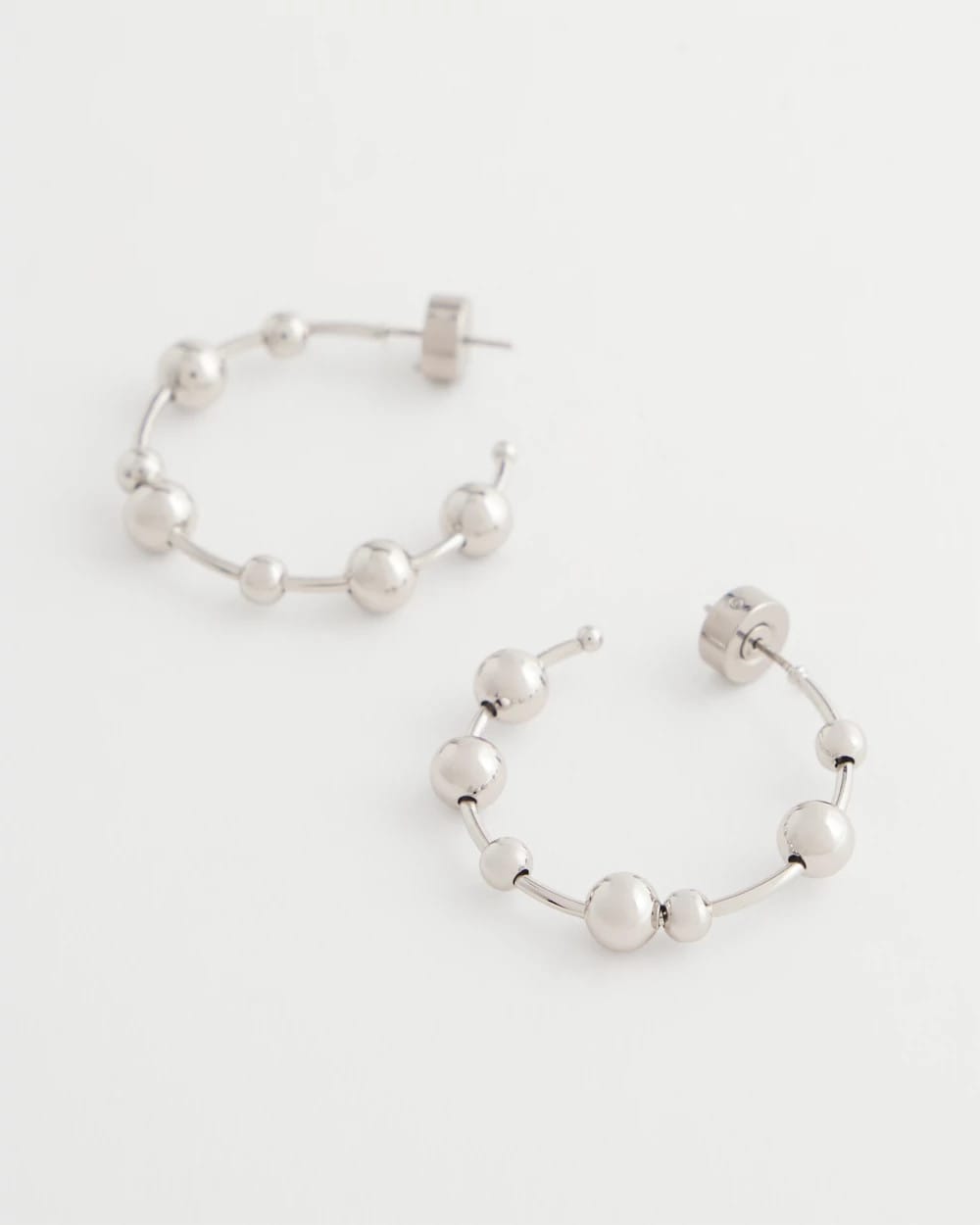 Silvertone Beaded Hoop Earrings Silver - Chico's