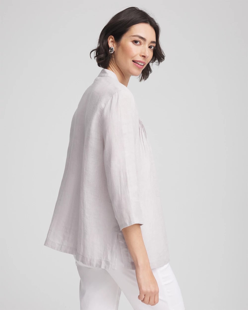 Embellished Linen Kurta Tunic Dove Gray - Chico's