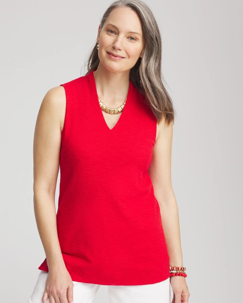 Textured Sleeveless V-Neck Tunic Red Glow - Chico's