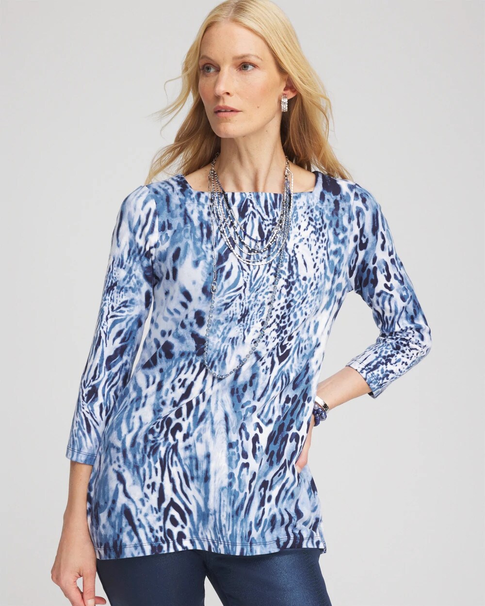Animal Print Square Neck Tunic Classic Navy - Chico's