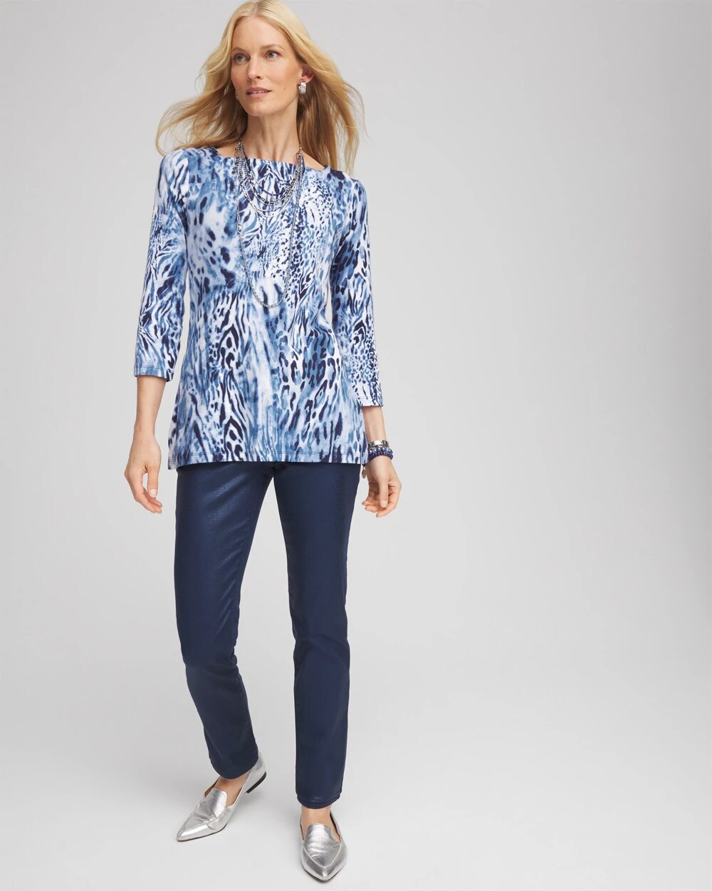 Animal Print Square Neck Tunic Classic Navy - Chico's