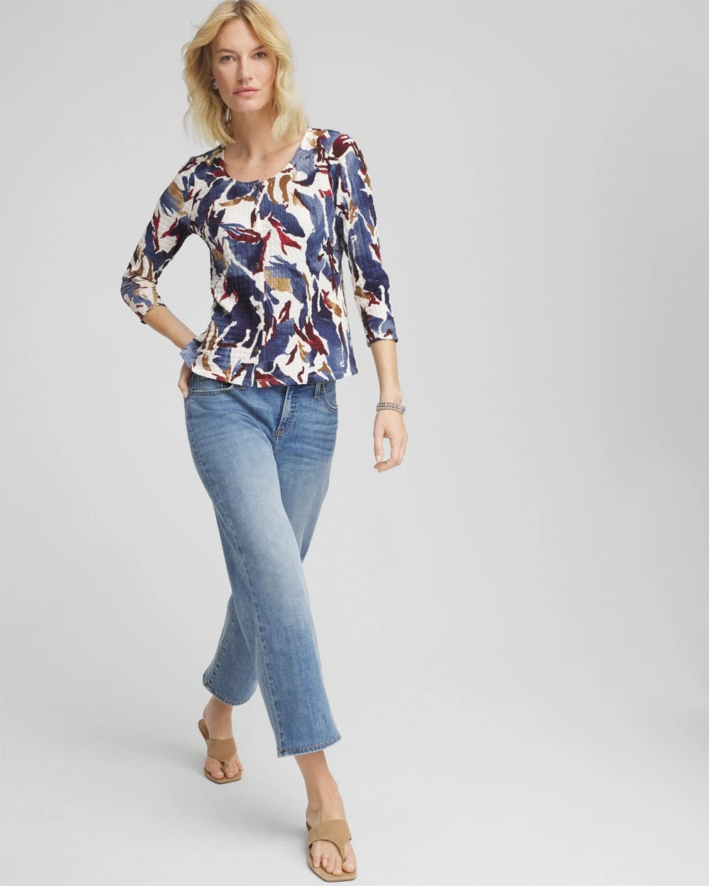 Printed Textured Scoopneck Cardigan Ecru - Chico's